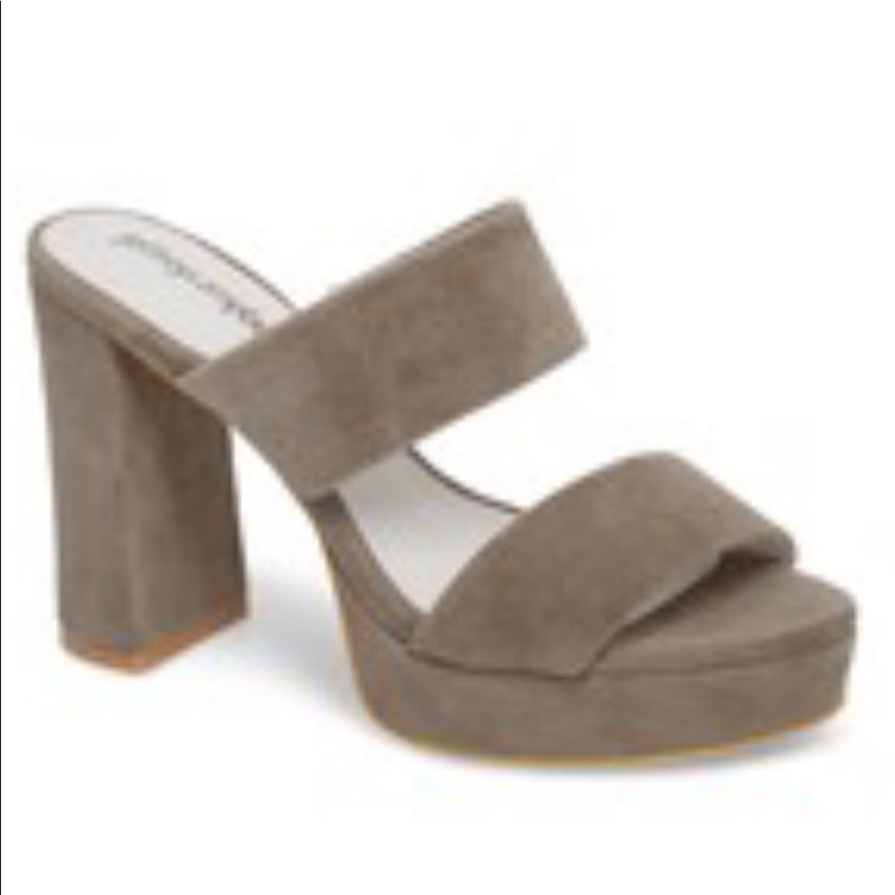 Jeffrey Campbell Adriana Taupe Grey Double Band Suede Sandal 7.5 platform heels